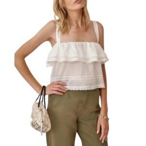 NWOT Reformation Tarragon Women White Sleeveless Organic Cotton Lace-trim Top XL
